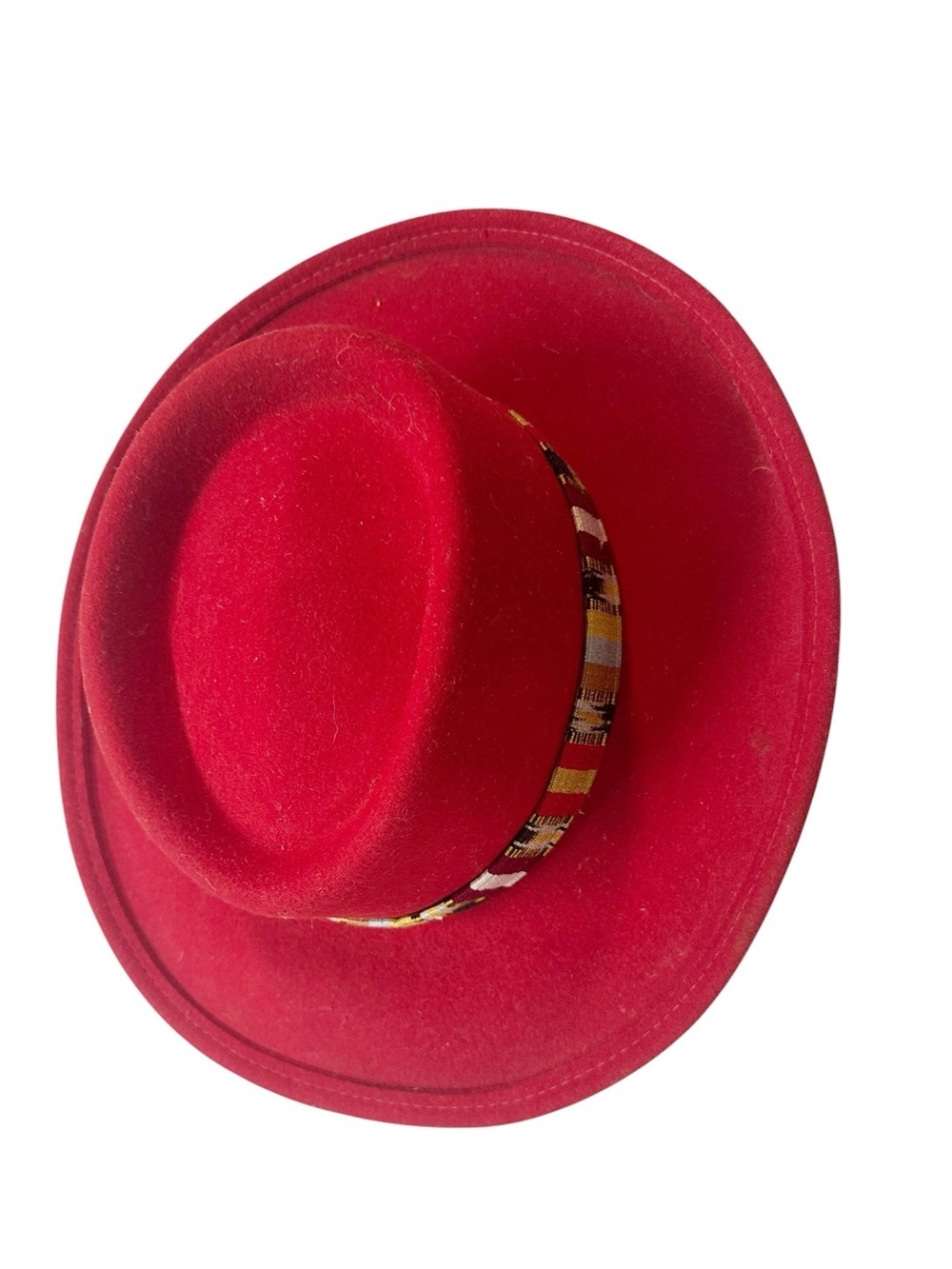 BAILEY Red Felt Fedora with Southwestern Patterned Band